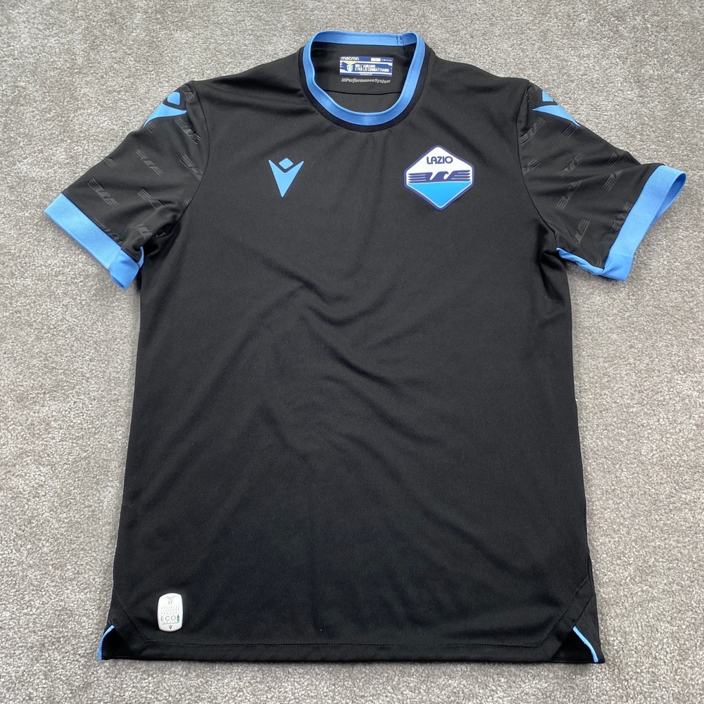 Macron SS Lazio Third Jersey Mens Small Black Sky Blue Recycled Eco-Fabric